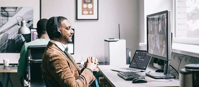 man in a virtual meeting